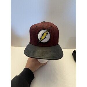 DC Comics Flash Snapback Hat Cap Red Faux Leather Bill